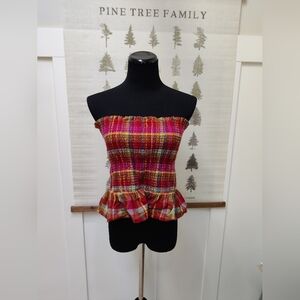 Colorful American Eagle Smocked Strapless Peplum Tube Top - XL